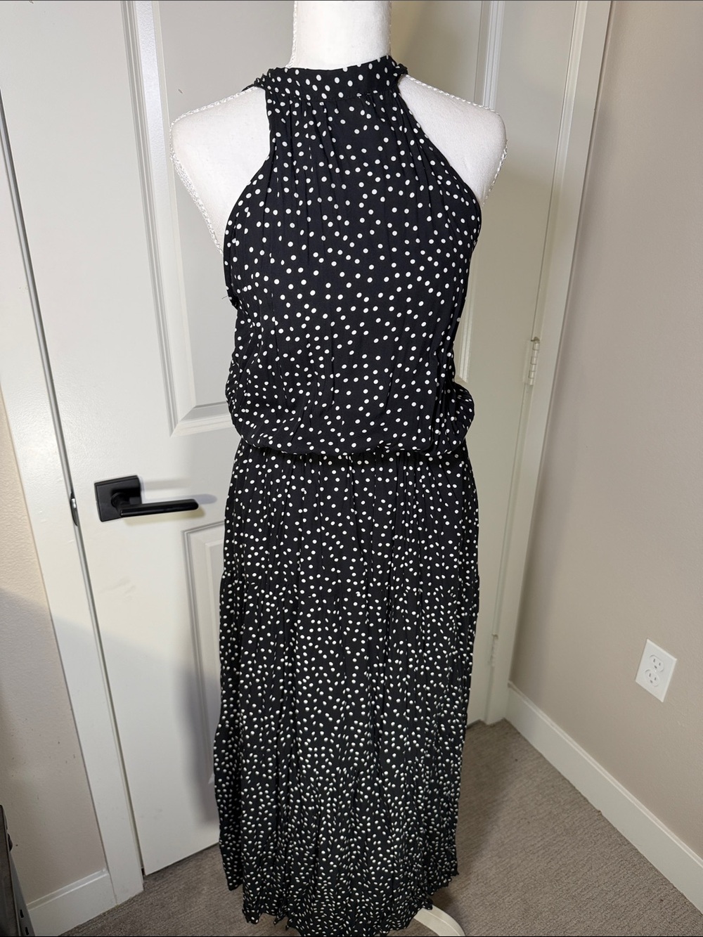 Black and White Polka Dot Halter Maxi Dress